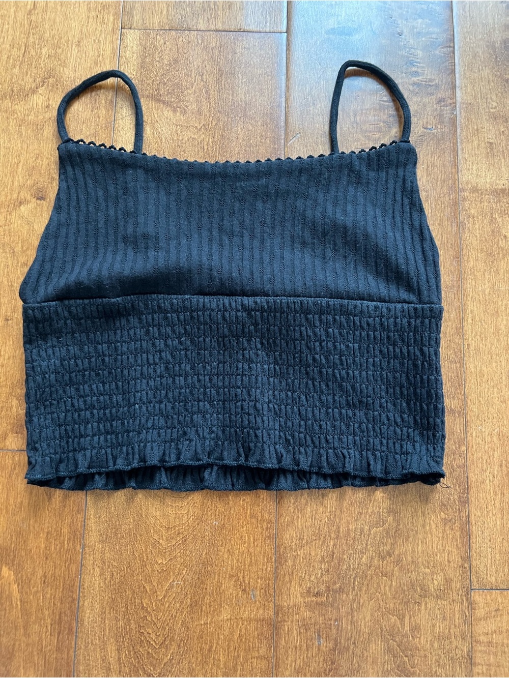 Cotton On Black Ribbed Smocked Cropped Cami